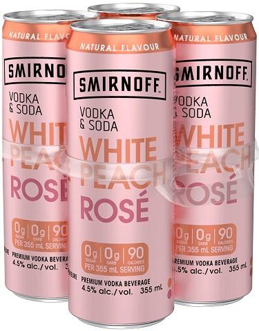 smirnoff vodka soda white peach rose 355 ml - 4 cans airdrie liquor delivery